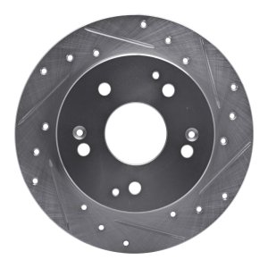 Acura Integra Brake Rotor (1) - Rear Right - R1 Concepts - Drilled & Slotted - Silver - `97-`01